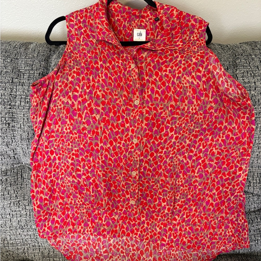 CAbi Multi Color Sleeveless Notched Collar Button Down